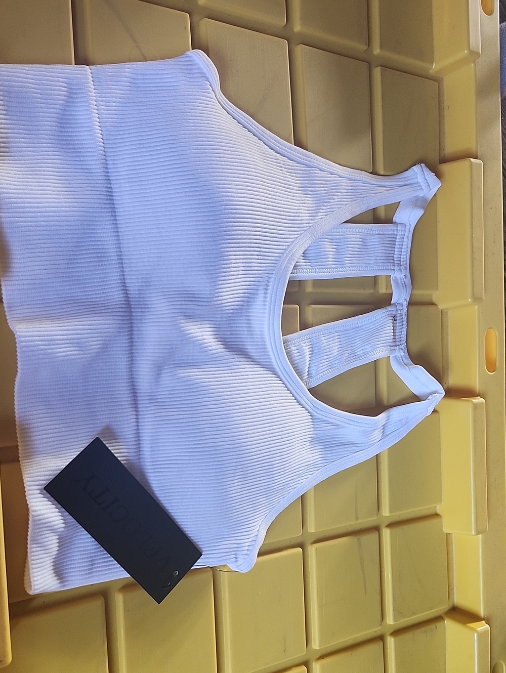 Velocity White Ribbed Triple-Back Crop Tank